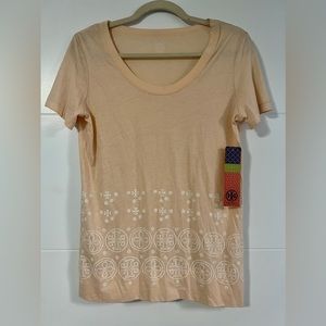 Tory Burch Women T-Shirt 100% cotton, Seashell, ivory/pink Size Small